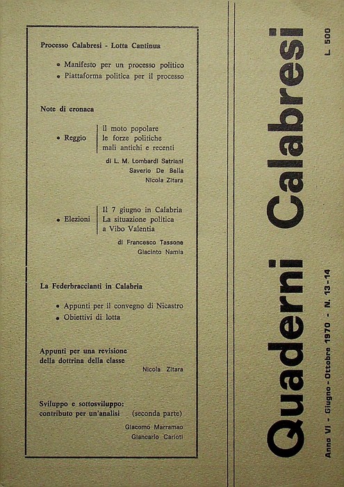 Quaderni calabresi: A. VI - Giugno-ottobre 1970 - N. 13-14.