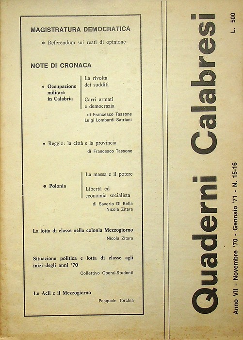 Quaderni calabresi: A. VII - Novembre 1970 - Gennaio 1971 …