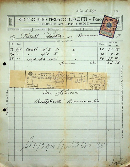 Raimondo Cristoforetti - Taio: fabbrica bruschini e scope.