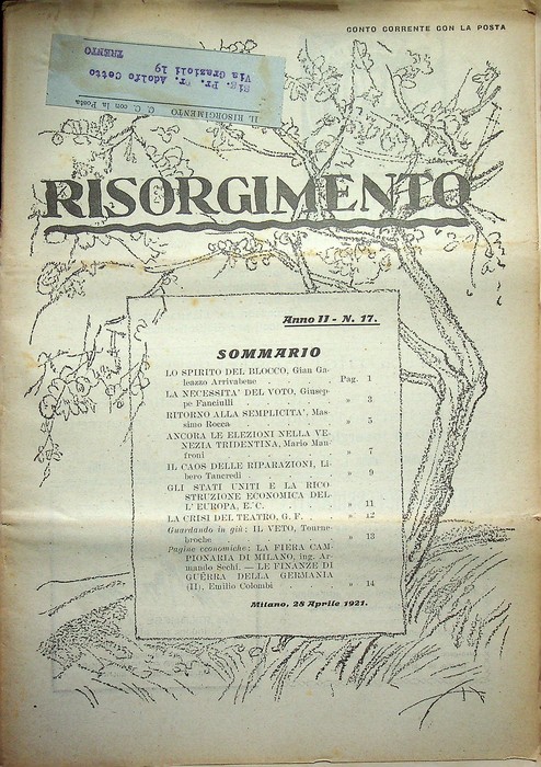 Risorgimento: rivista settimanale politica: A. II - N. 17: Milano, …