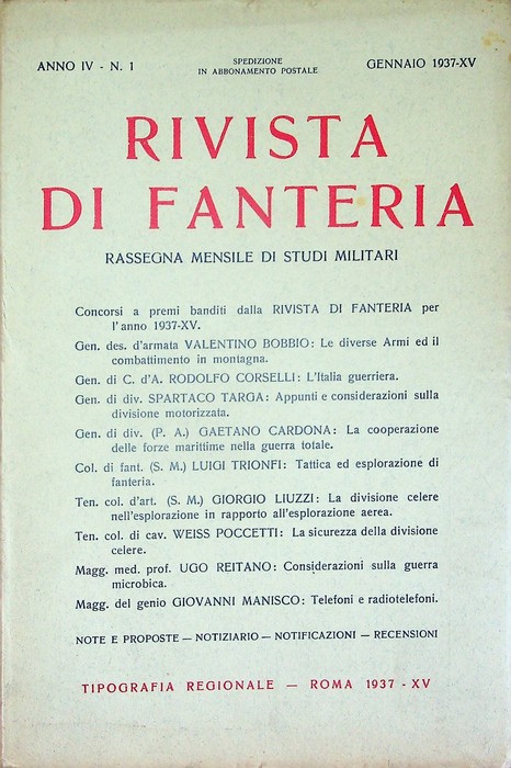 Rivista di fanteria: rassegna mensile di studi militari: Anno IV …
