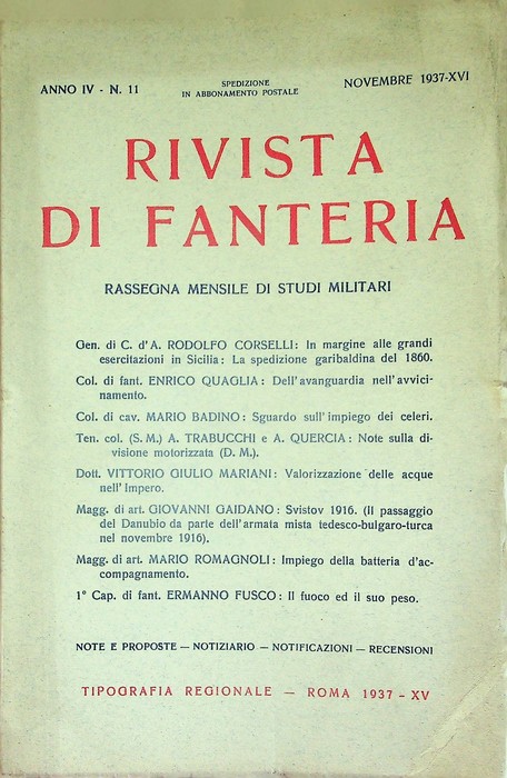 Rivista di fanteria: rassegna mensile di studi militari: Anno IV …