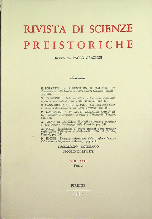 Rivista di scienze preistoriche: A. XXII,2 (1967).