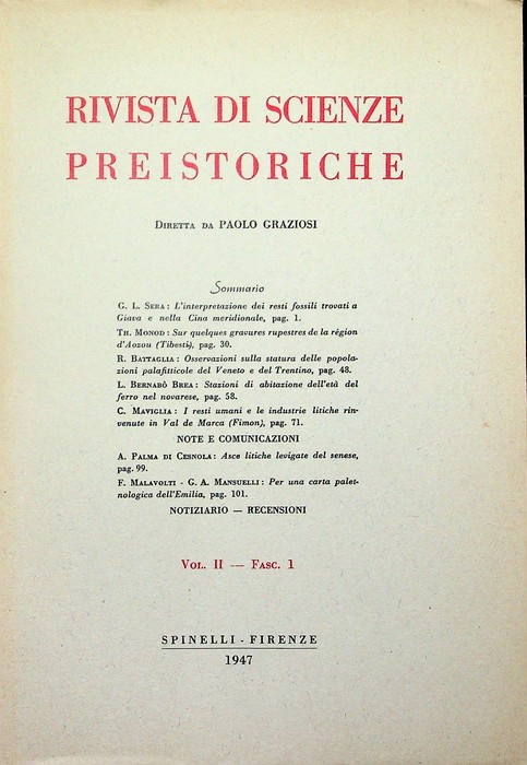 Rivista di scienze preistoriche: Vol. II - Fasc. 1 (1947).