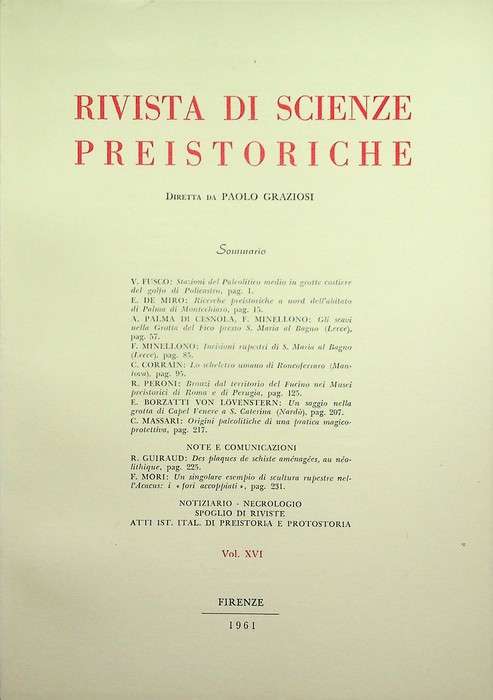 Rivista di scienze preistoriche: Vol. XVI (1961).