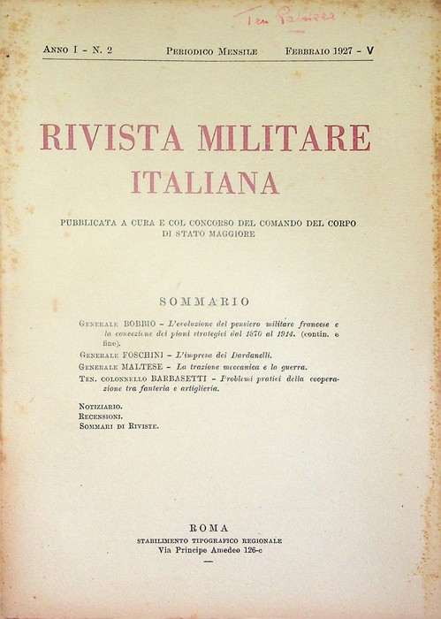 Rivista militare italiana: A. I - N. 2 (febbraio 1927).