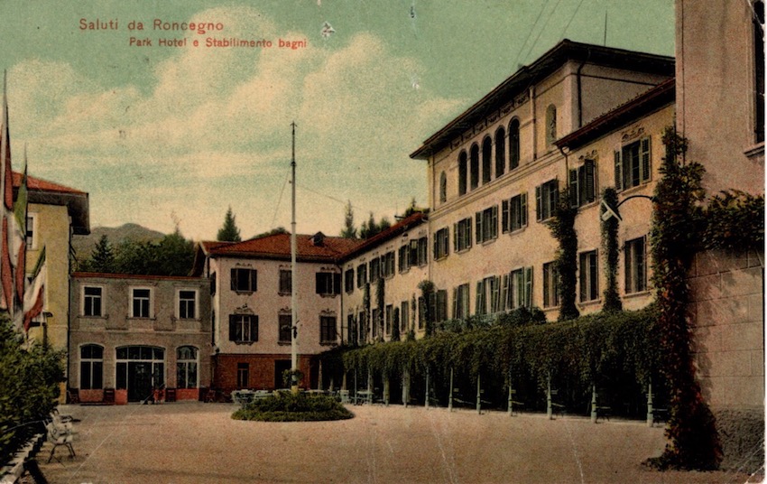 Saluti da Roncegno, Park Hotel e Stabilimento bagni.