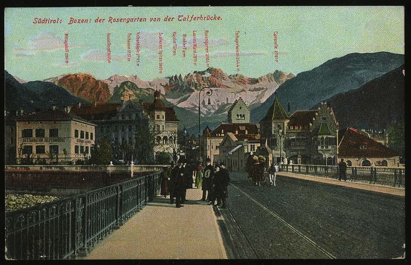 Südtirol. Bozen: der Rosengarten von der Talferbrücke.