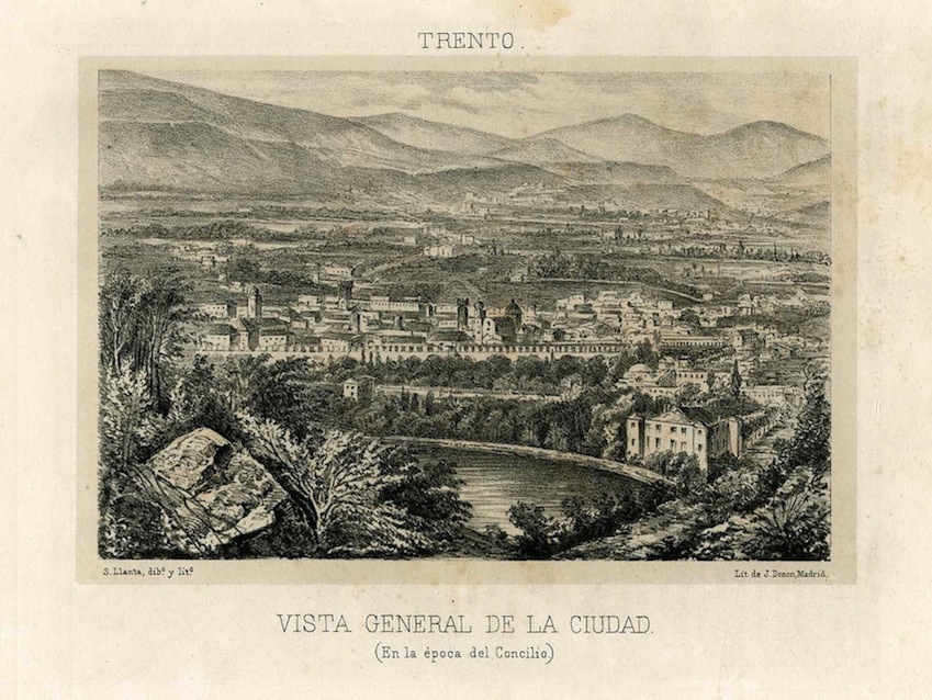 Trento: vista general de la ciudad (en Ã¨poca del Concilio).