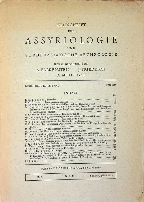 Zeitschrift fÃ¼r Assyriologie und vorderasiatische ArchÃ¤ologie.