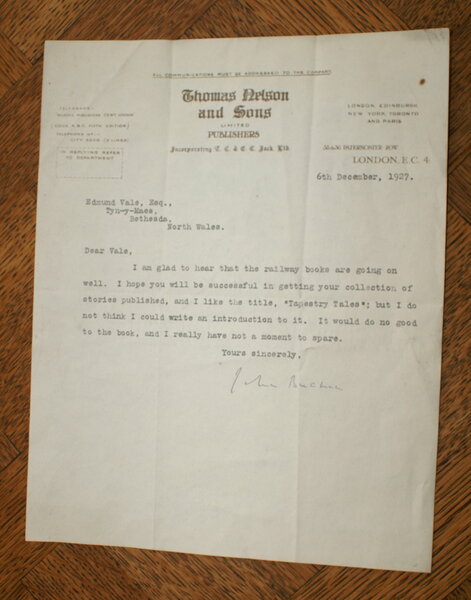 T.L.s from John Buchan to Edmund Vale. SIGNED LETTER FROM …