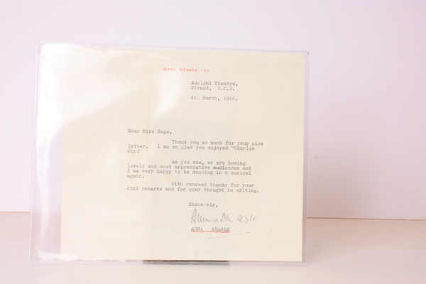 Typewritten Letter signed by Anna Neagle. FINE 'CHARLIE GIRL' T.L.s. …