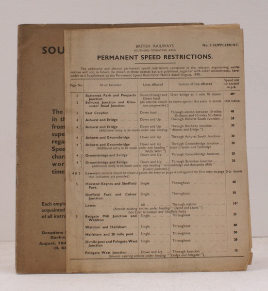 Permanent Speed Restrictions. August 1945. WITH NO. 3 SUPPLEMENT