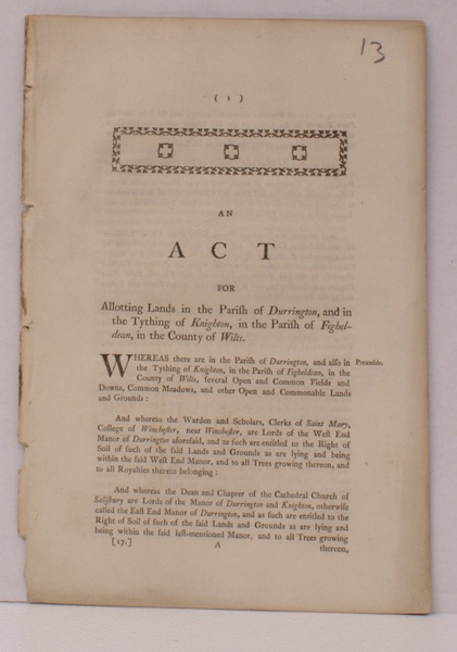 An Act for Allotting Lands in the Parish of Durrington. …