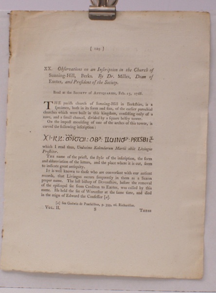 Observations on an Inscription in the Church of Sunning-Hill, Berks.