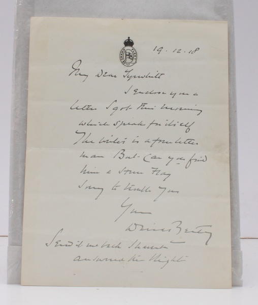 A.L.s from Admiral Sir David Beatty to Admiral Sir Reginald …