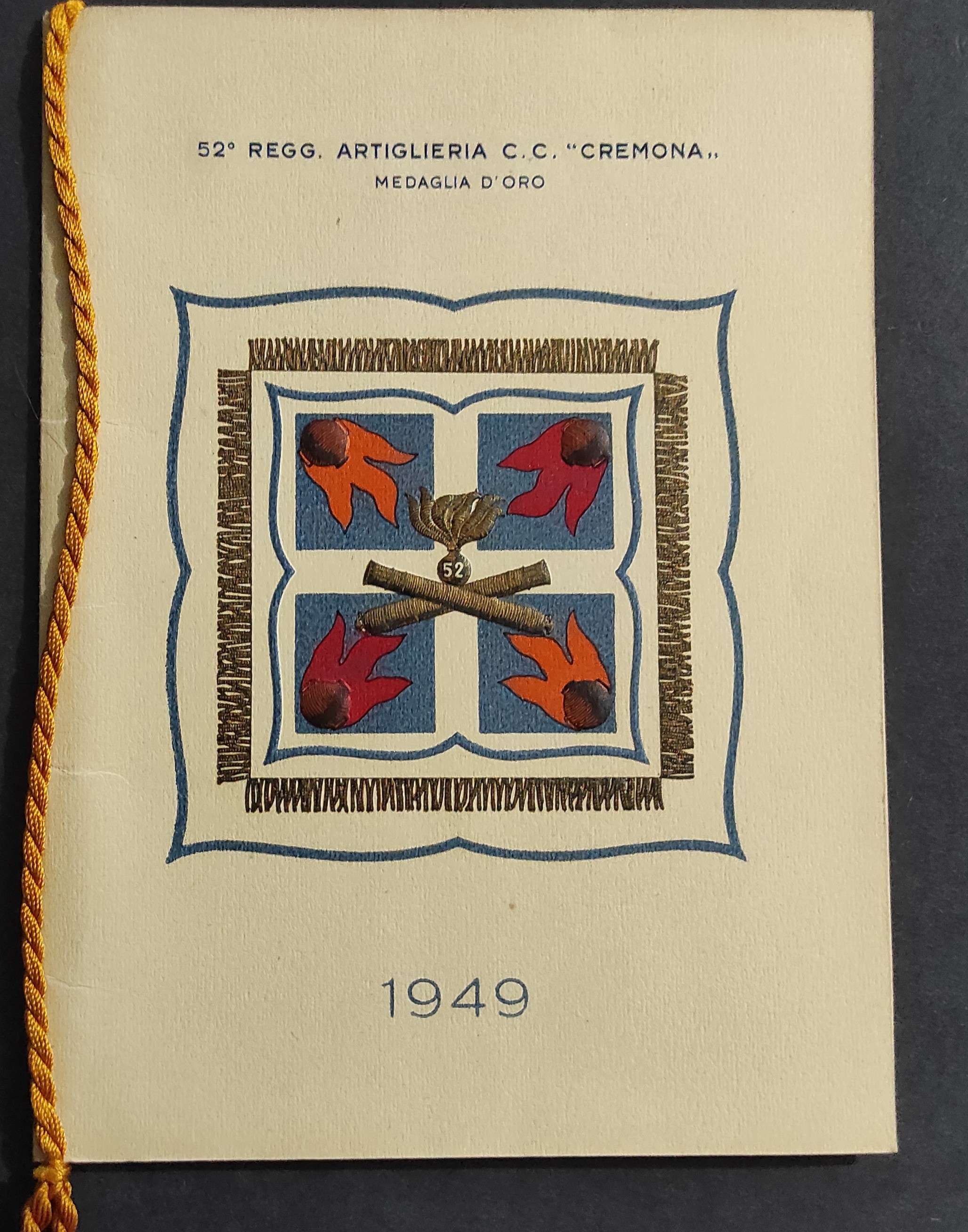 Calendario 52° Reggimento Artiglieria C.C. Cremona - 1949