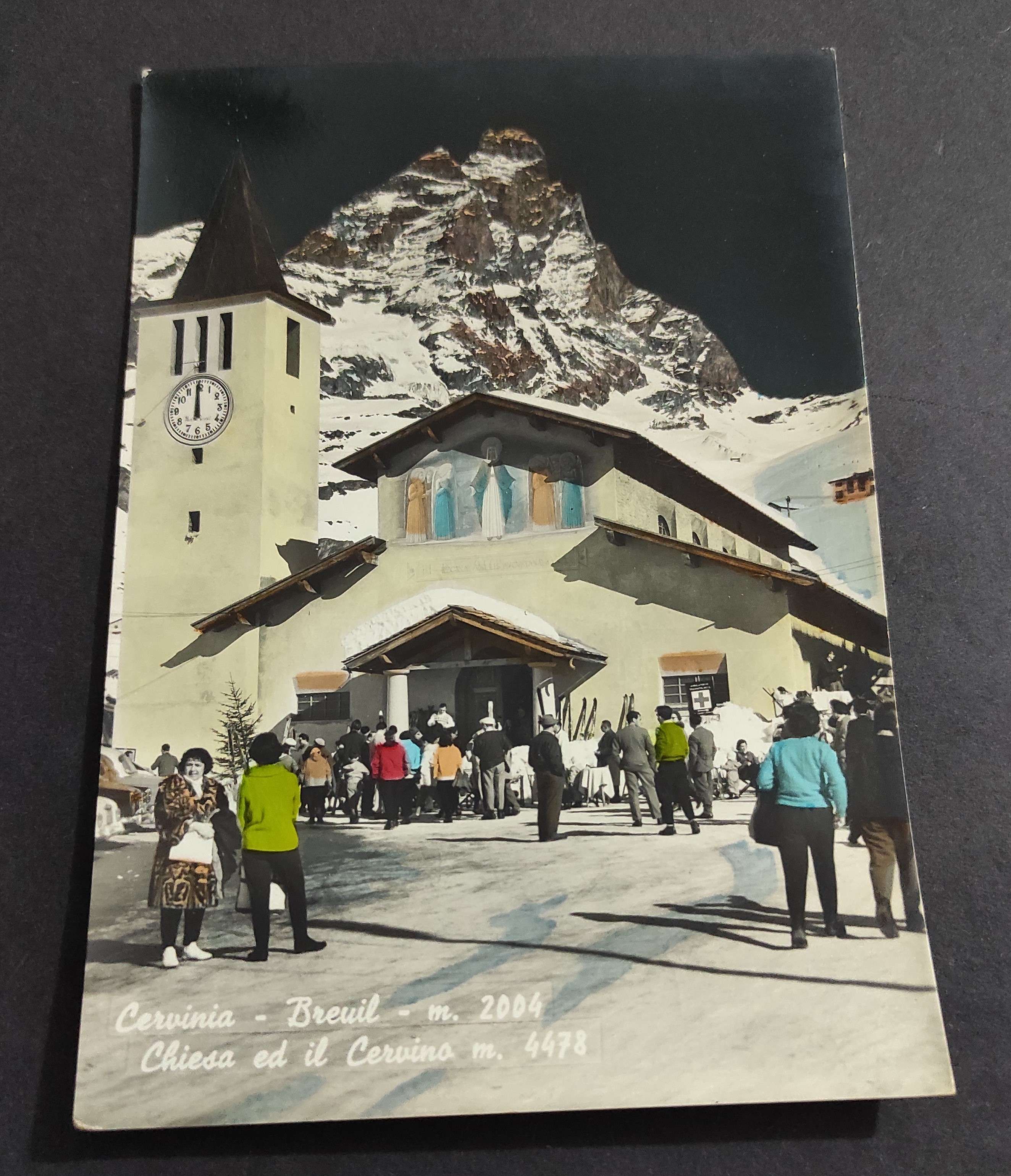 Cartolina - Cervinia - Breuil - Chiesa ed il Cervino