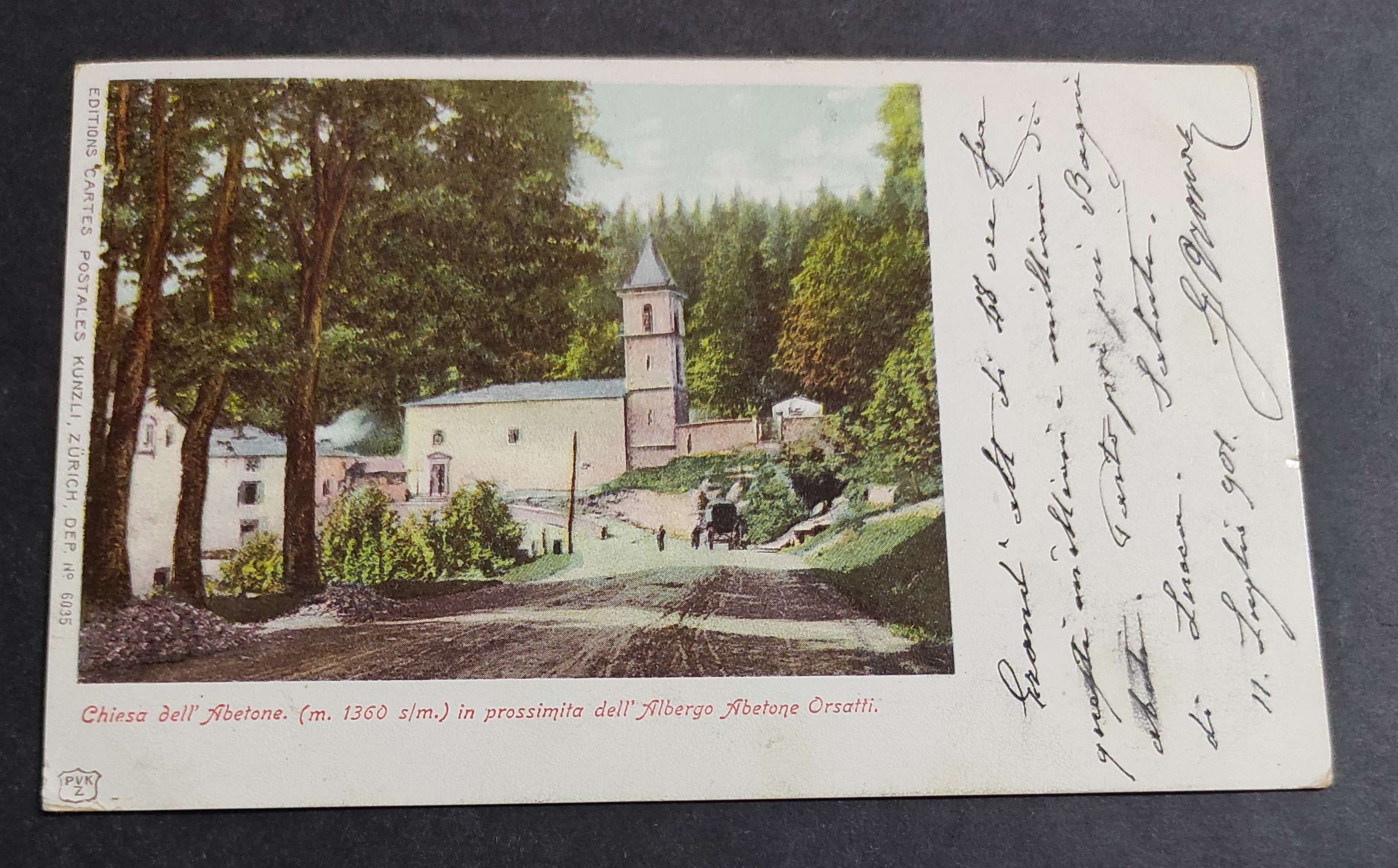 Cartolina Abetone - Chiesa in Prossimità dell'Albergo Abetone Orsatti