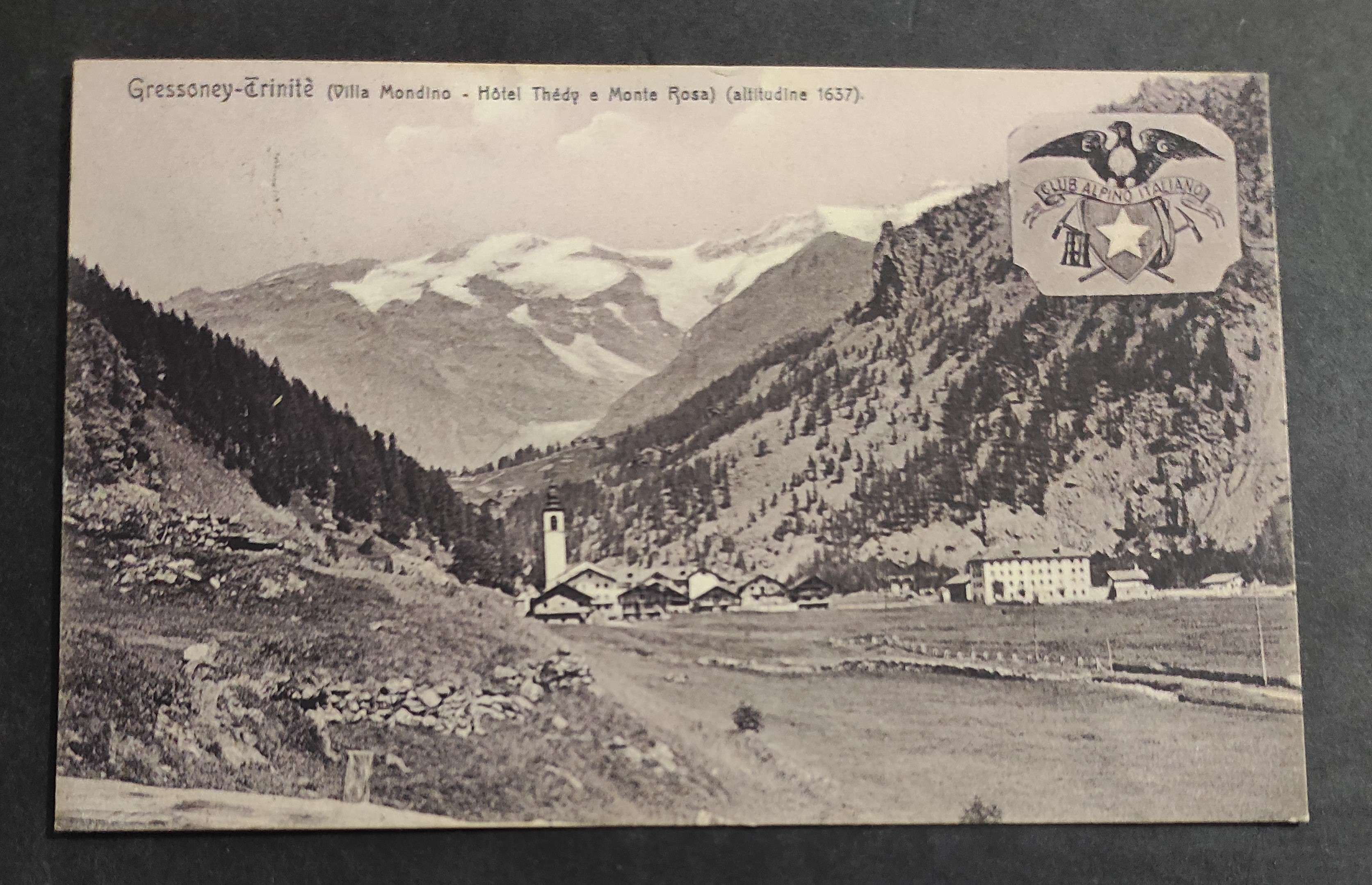 Cartolina Gressoney-Trinité (Villa Mondino) - Hotel Thédy e Monte Rosa