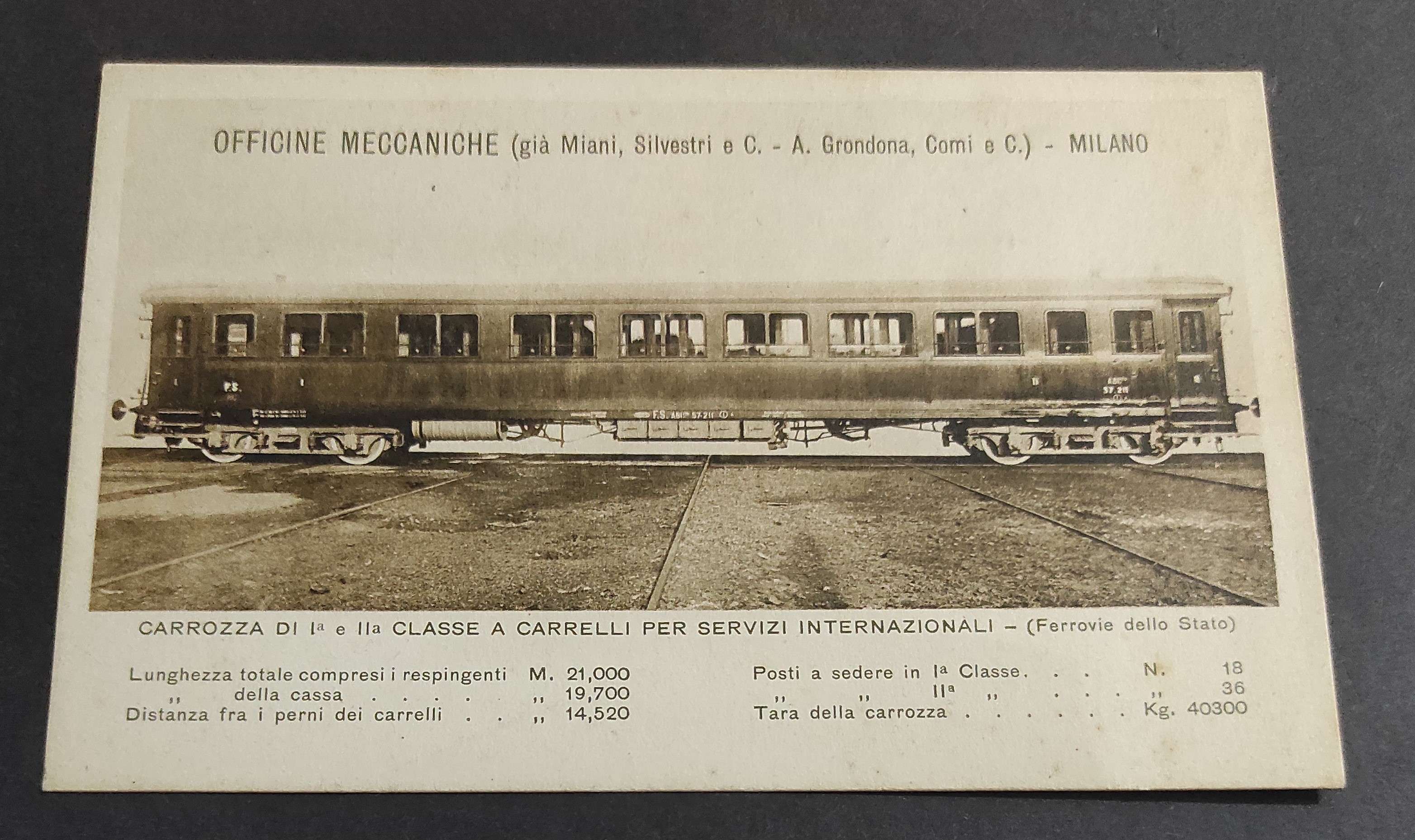 Cartolina Milano Officine Meccaniche - Carrozza di 1a e 2a …
