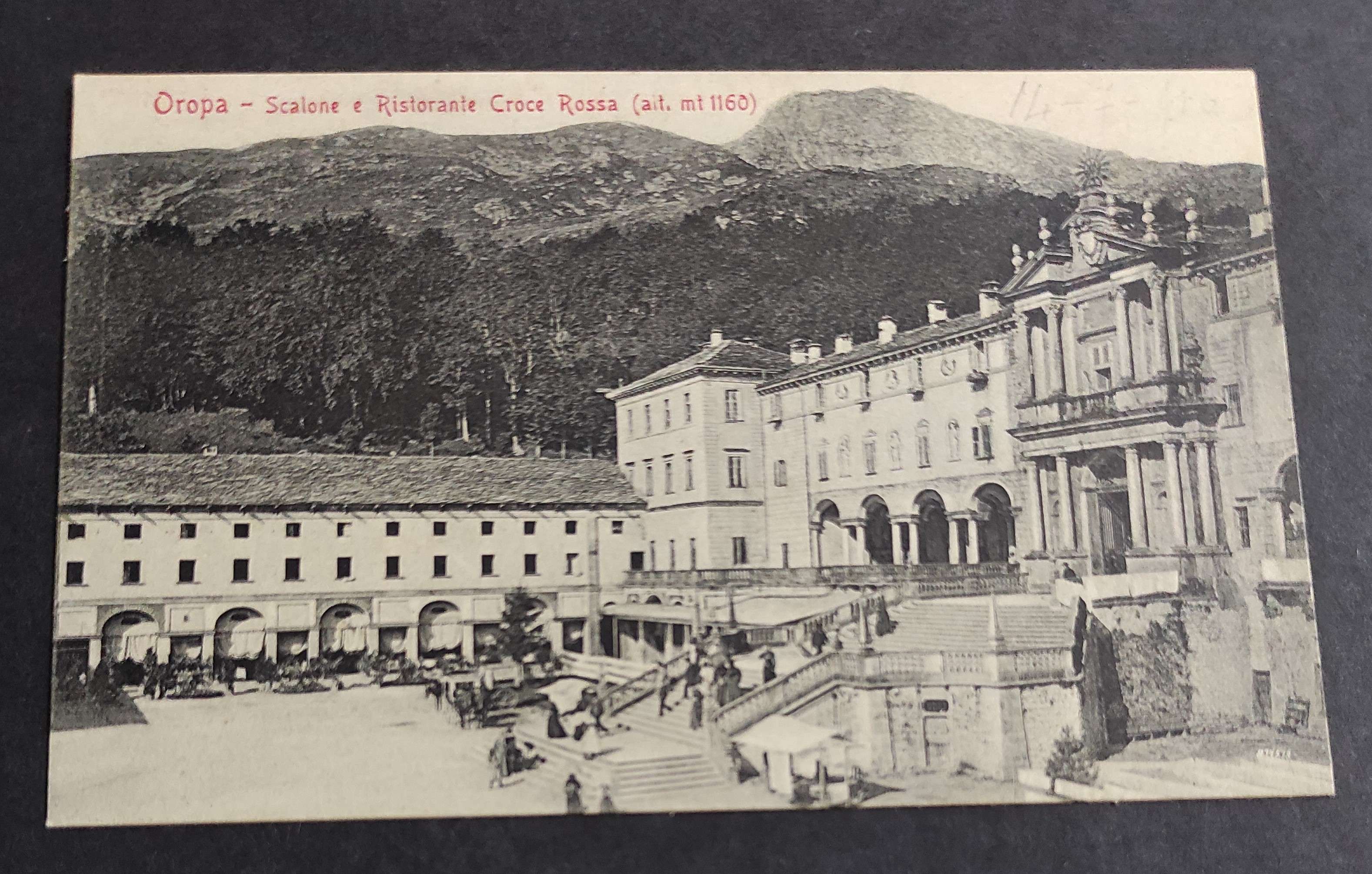 Cartolina Oropa - Scalone e Ristorante Croce Rossa