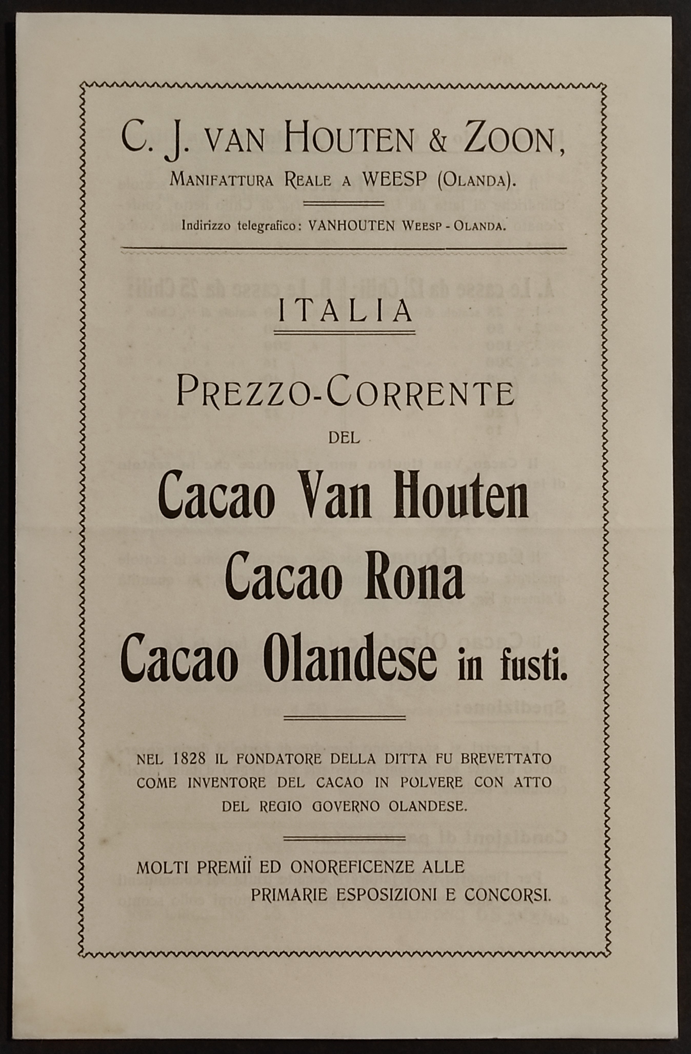 Depliant Listino Cacao Van Houten - Cacao Rona - Cacao …