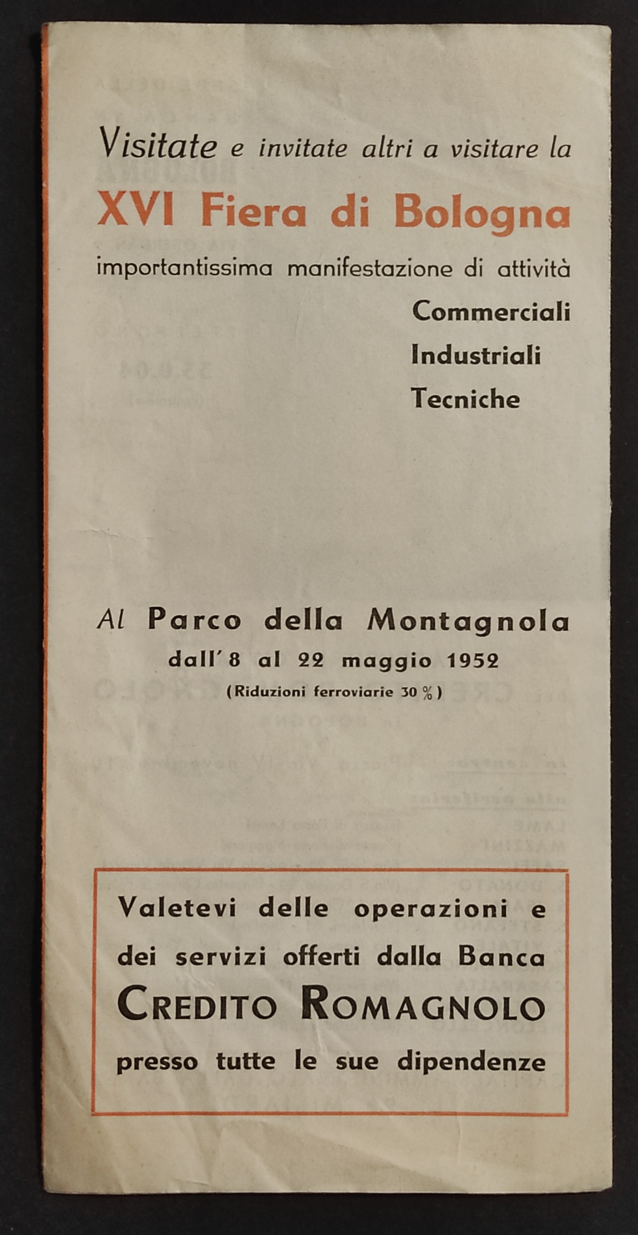 Depliant XVI Fiera Bologna - Parco Montagnola - 1952