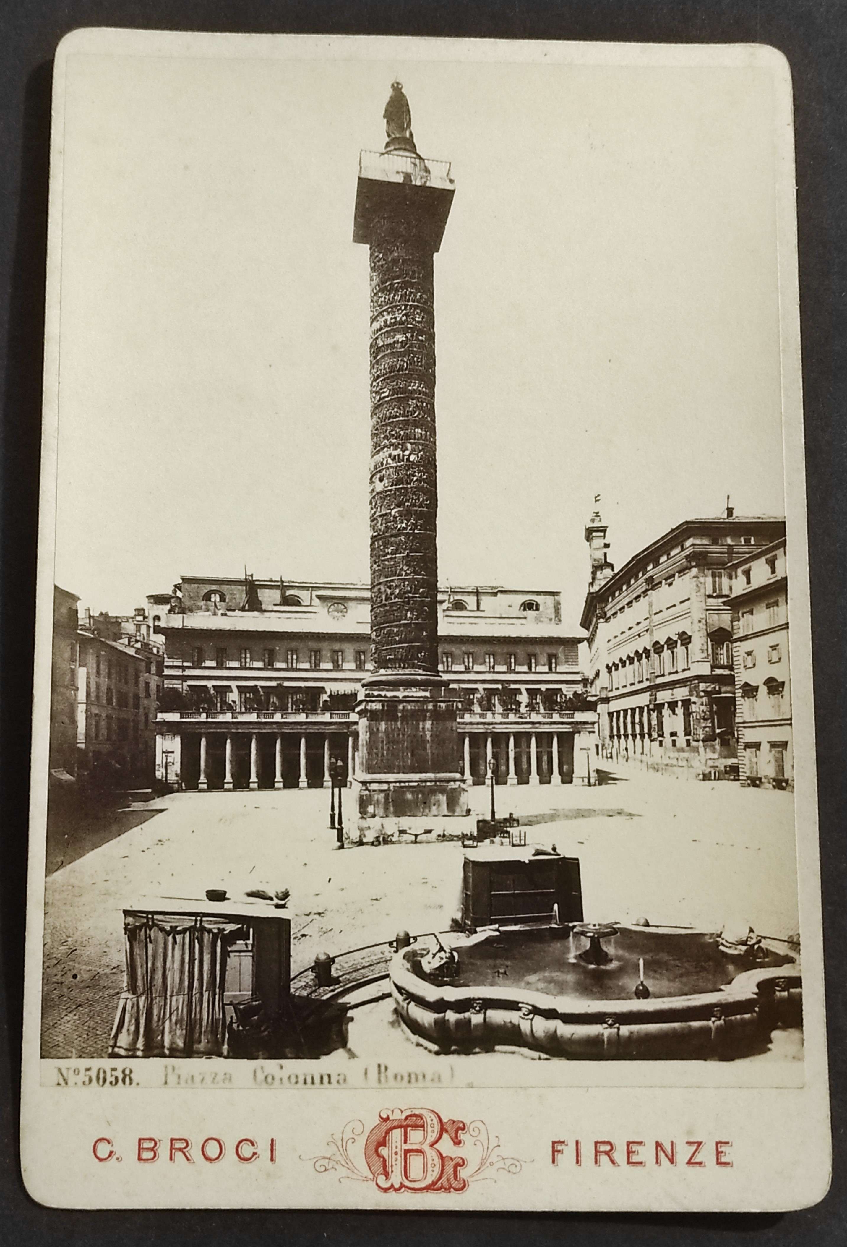 Fotografia Su Cartoncino Roma - Piazza Colonna - Fine '800