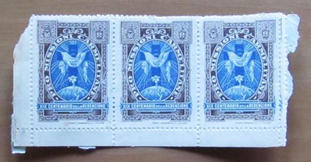 3 Francobolli Pro Missioni Carmelitane. Xix Centenario Redenzione