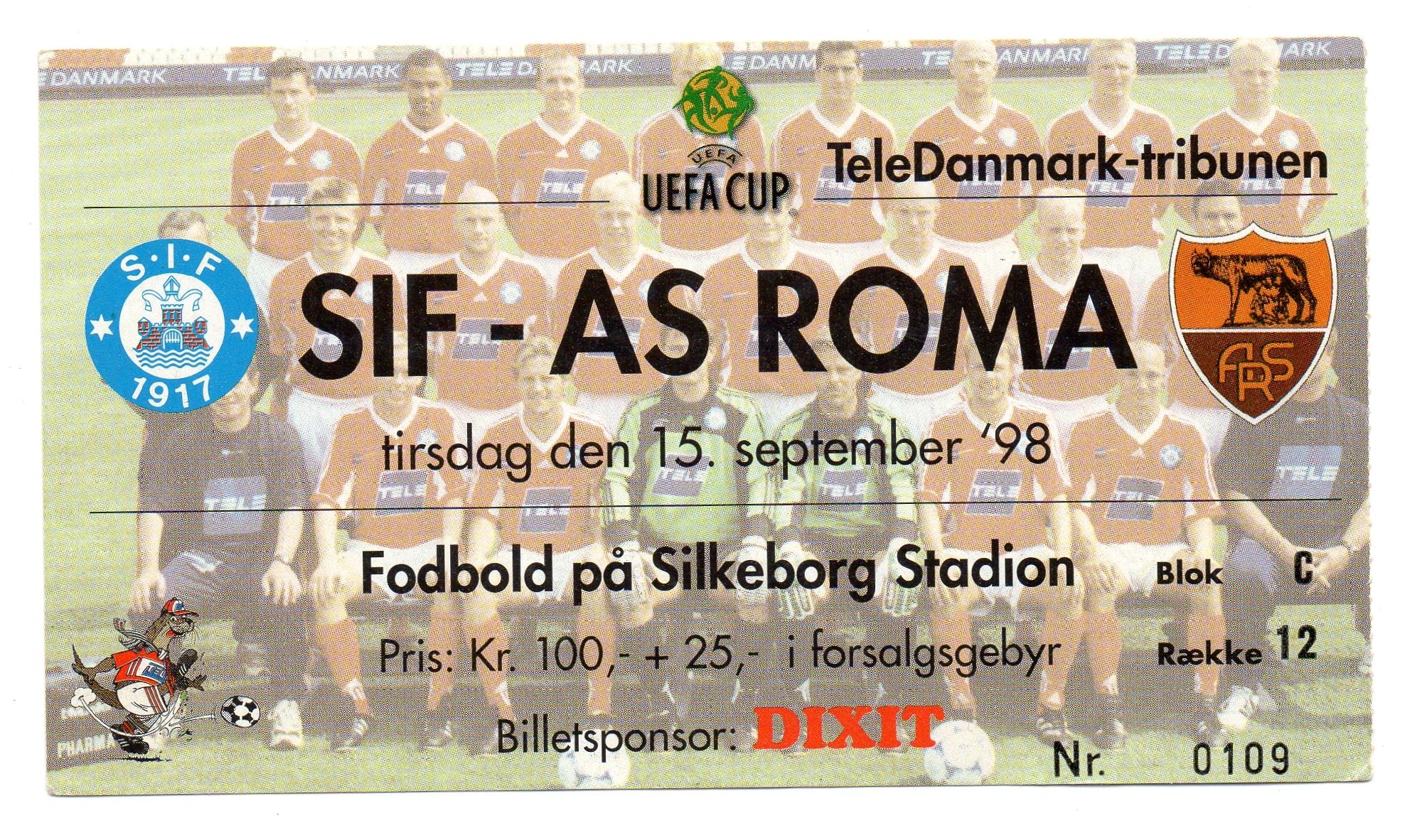 Biglietto Ticket - COPPA UEFA 1998 - SILKEBORG - AS …