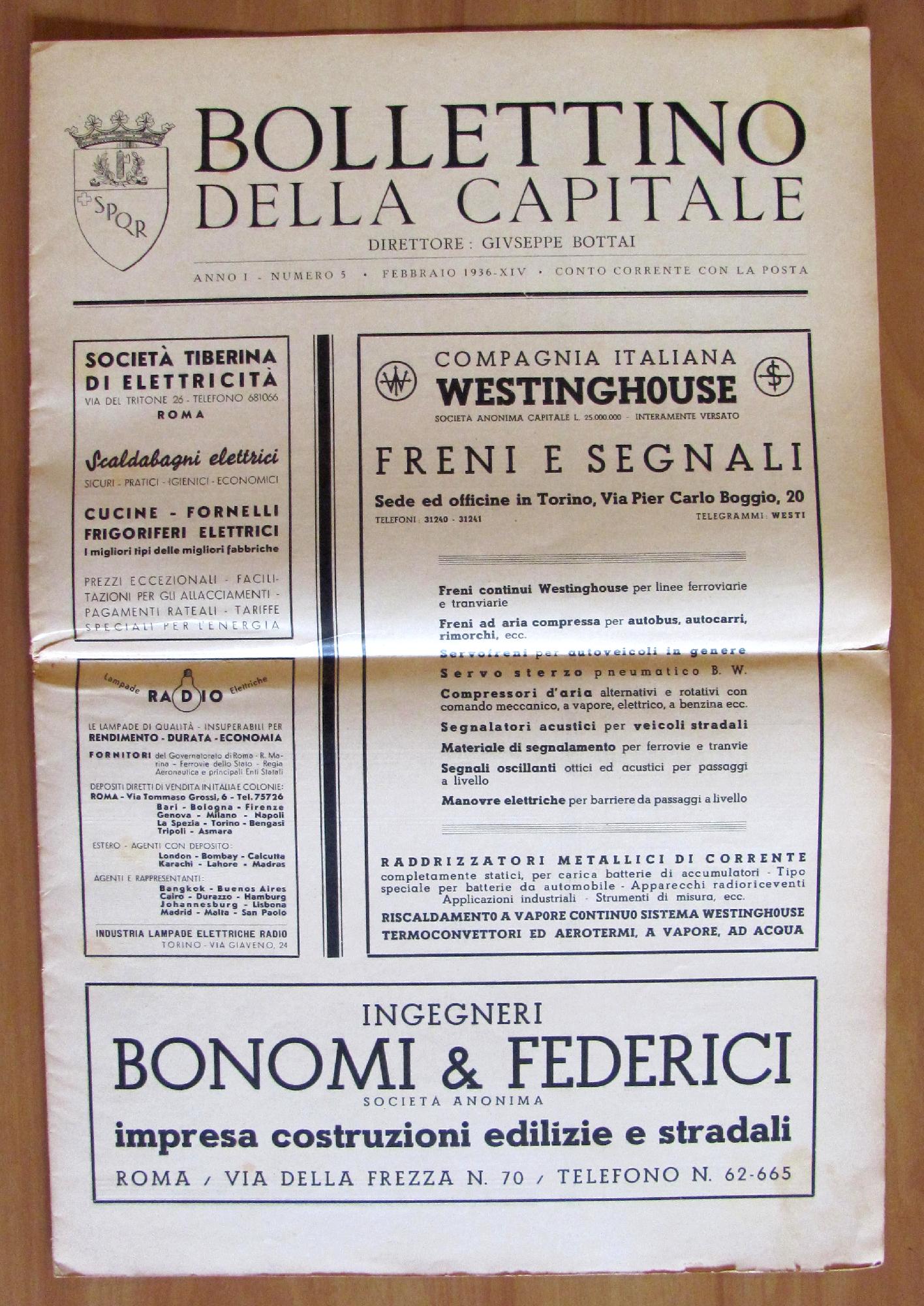 BOLLETTINO della CAPITALE - Anno I N.5 1936 - Direttore …