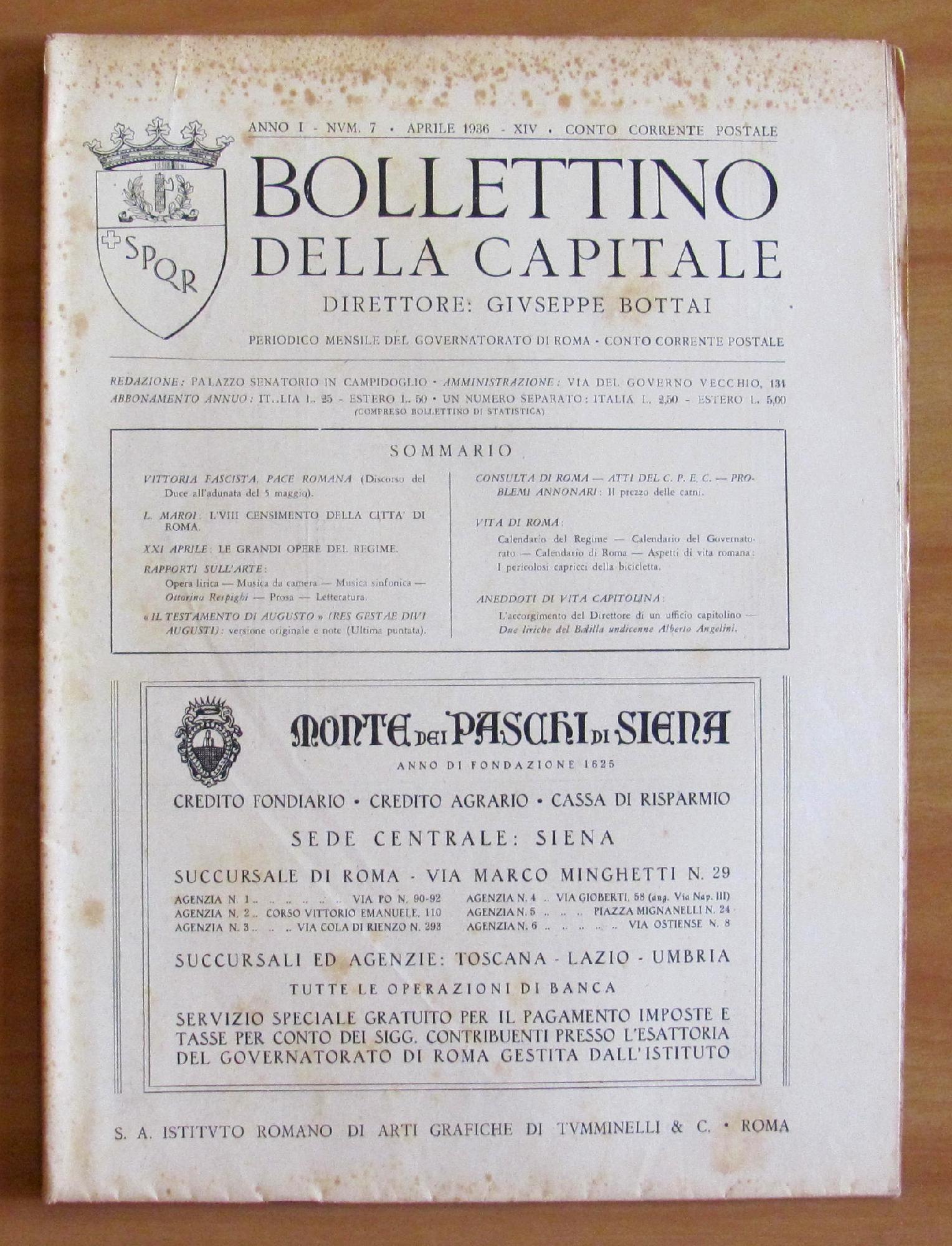 BOLLETTINO della CAPITALE - Anno I N.7 1936 - Direttore …