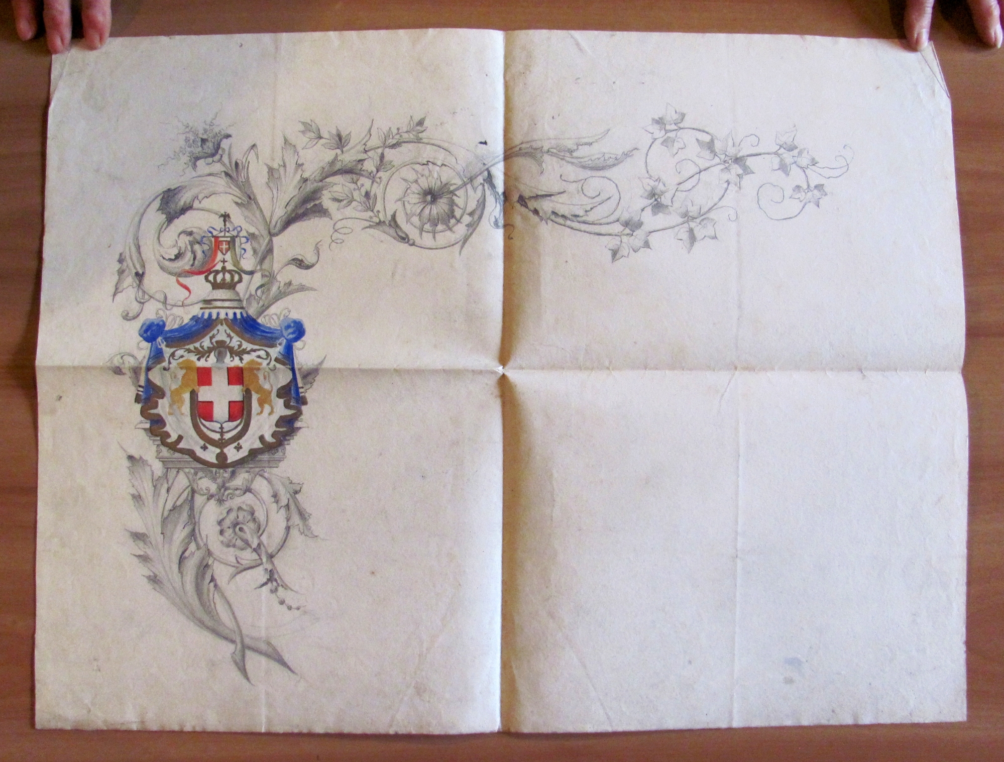Bozzetto originale STEMMA del REGNO D'ITALIA (disegnato da BATTISTI) - …