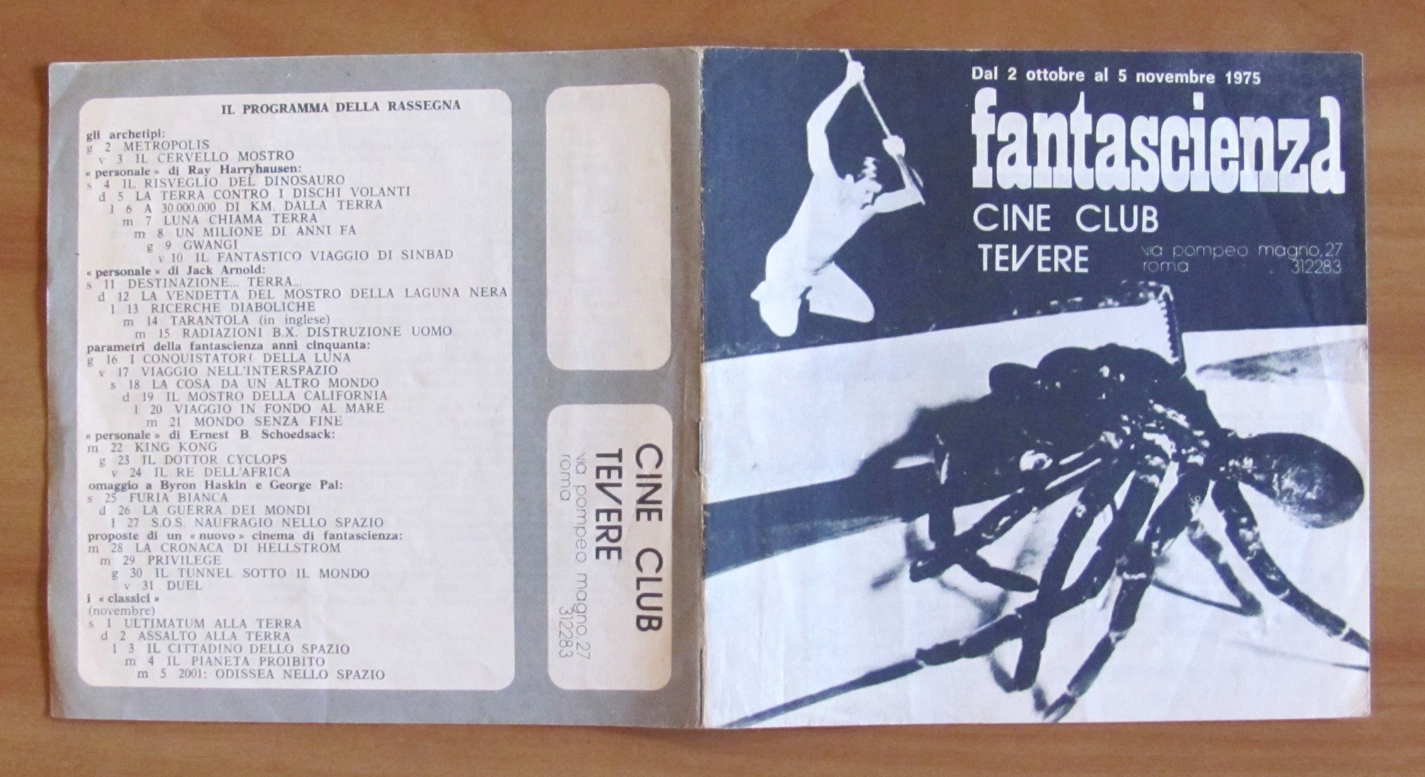 Brochure FANTASCIENZA CINE CLUB TEVERE, 1975 Rassegna Cinematografica
