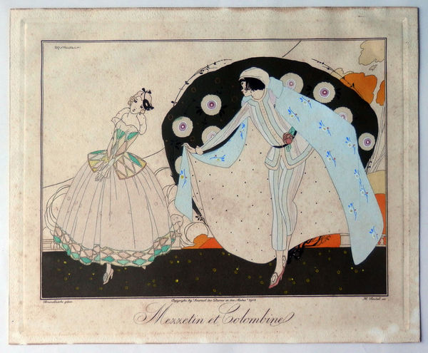 BRUNELLESCHI - MEZZETIN et COLOMBINE - POCHOIR ART DECO 1914