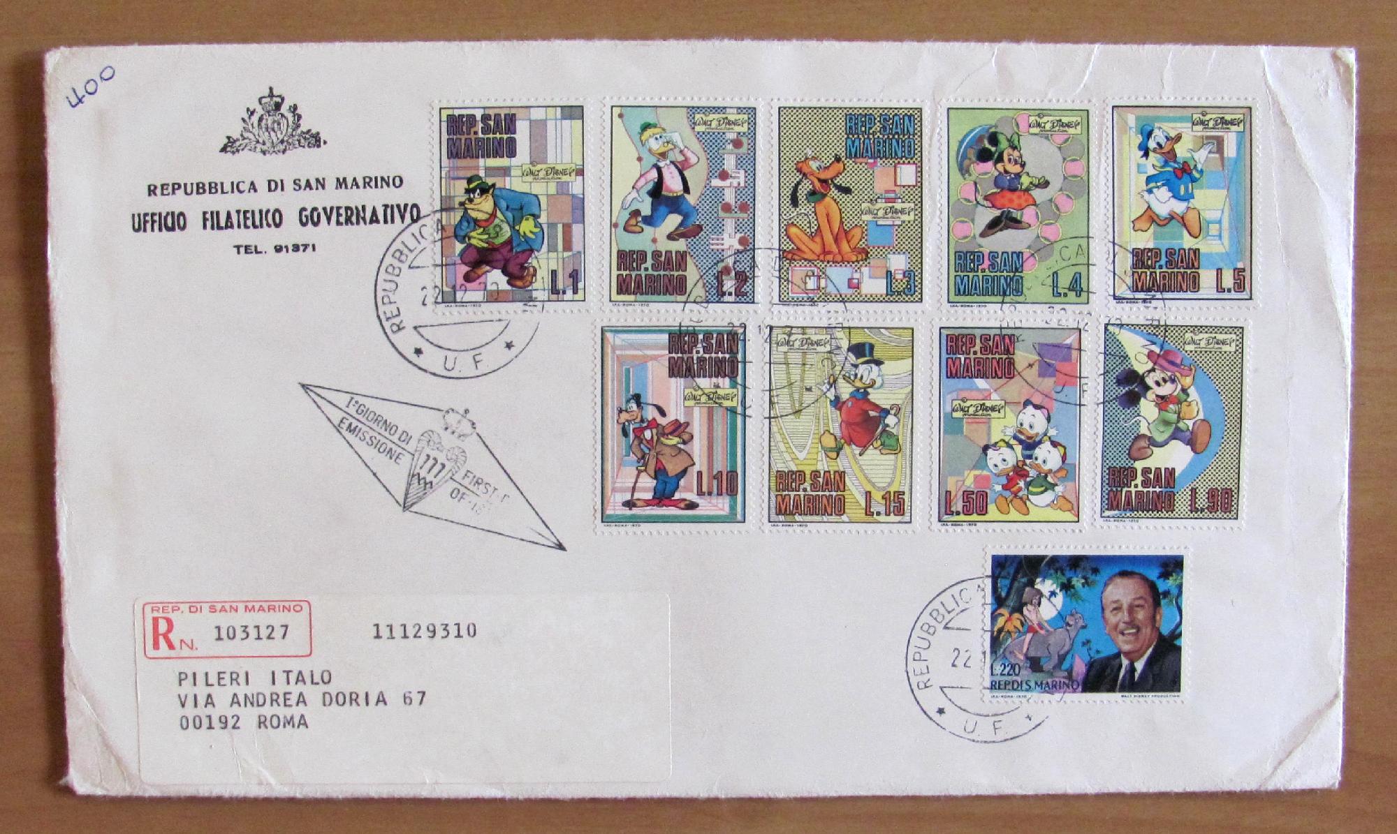 Busta I^ Giorno REPUBBLICA di SAN MARINO 1970 con 10 …