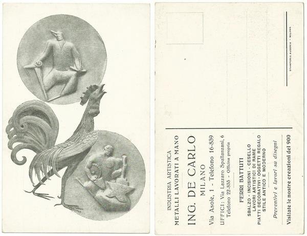 Cartolina pubblicitaria - ING. DE CARLO - METALLI E FERRI …