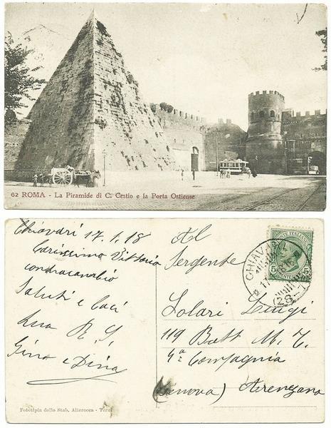 Cartolina ROMA, PIRAMIDE DI CAIO CESTIO e PORTA OSTIENSE datata …