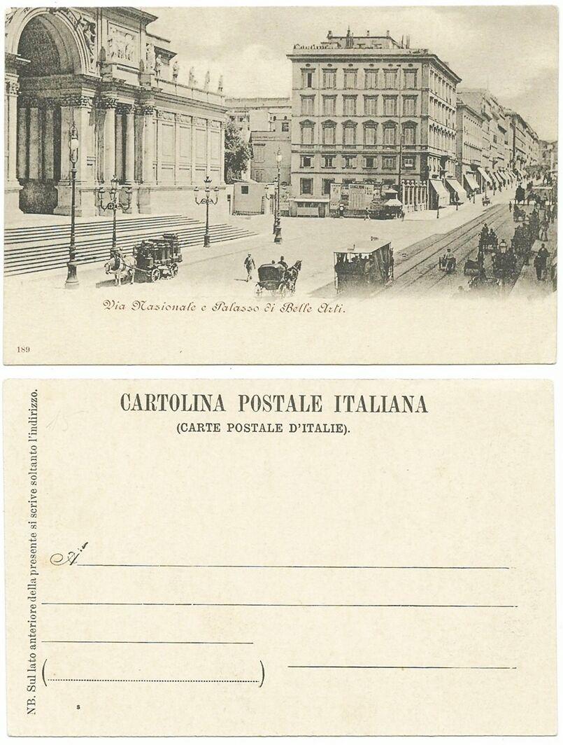 Cartolina VIA NAZIONALE E PALAZZO DI BELLE ARTI, s.d. 1900 …