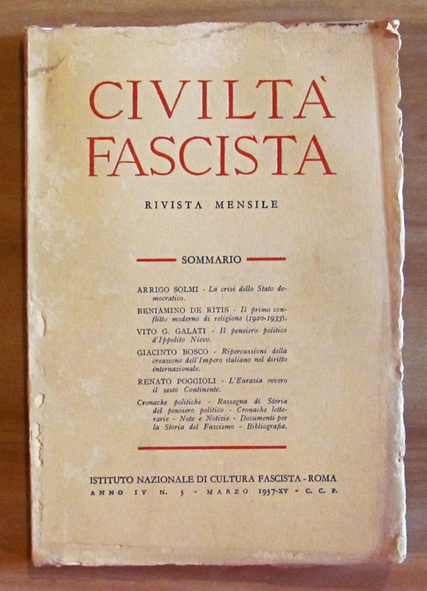 CIVILTA' FASCISTA - Rivista mensile - Anno IV N.3 Marzo …