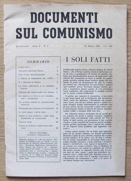 DOCUMENTI SUL COMUNISMO - Anno I - N.1, 1961