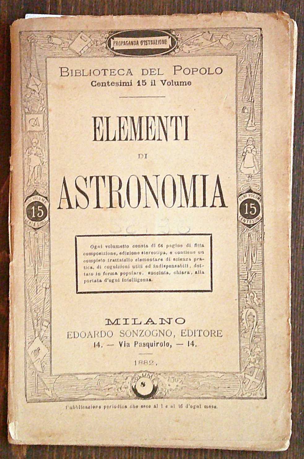 ELEMENTI DI ASTRONOMIA - Biblioteca del Popolo N.8, 1882