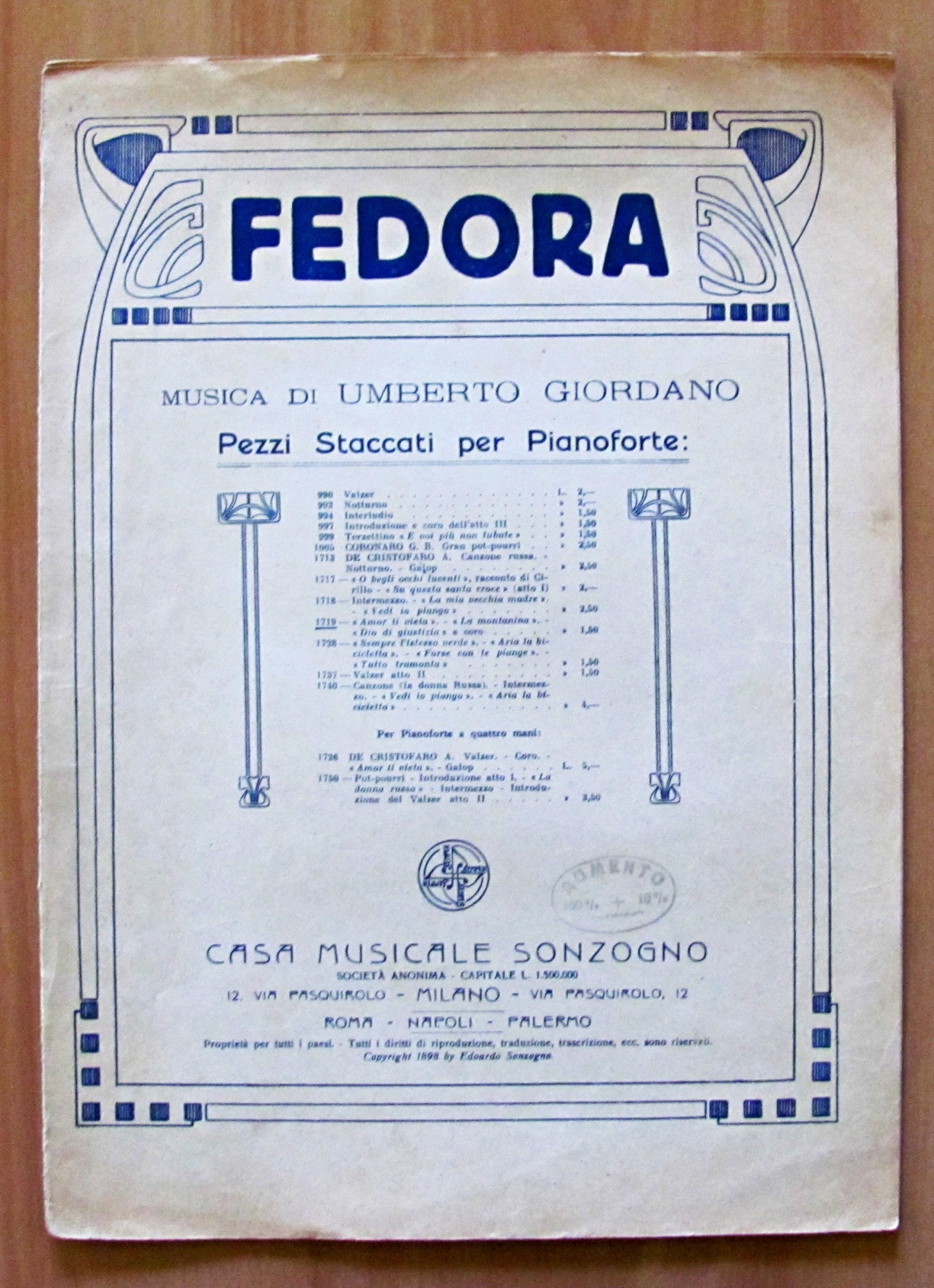 FEDORA - PEZZI STACCATI PER PIANOFORTE