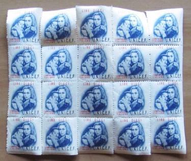 Foglio 20 Francobolli Campagna Italiana U.N.I.C.E.F.