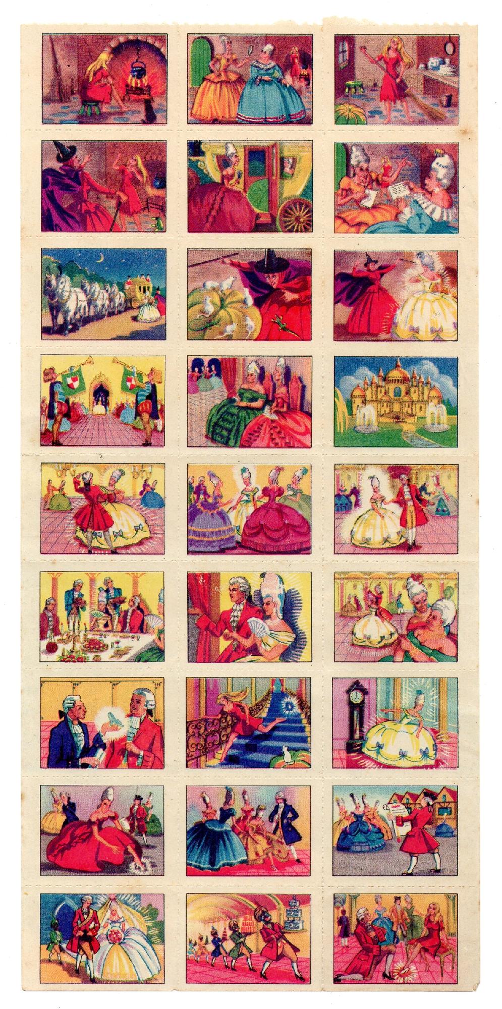 Foglio di 27 DECALCOMANIE CENENRENTOLA Cinderella, anni '40 - RARO