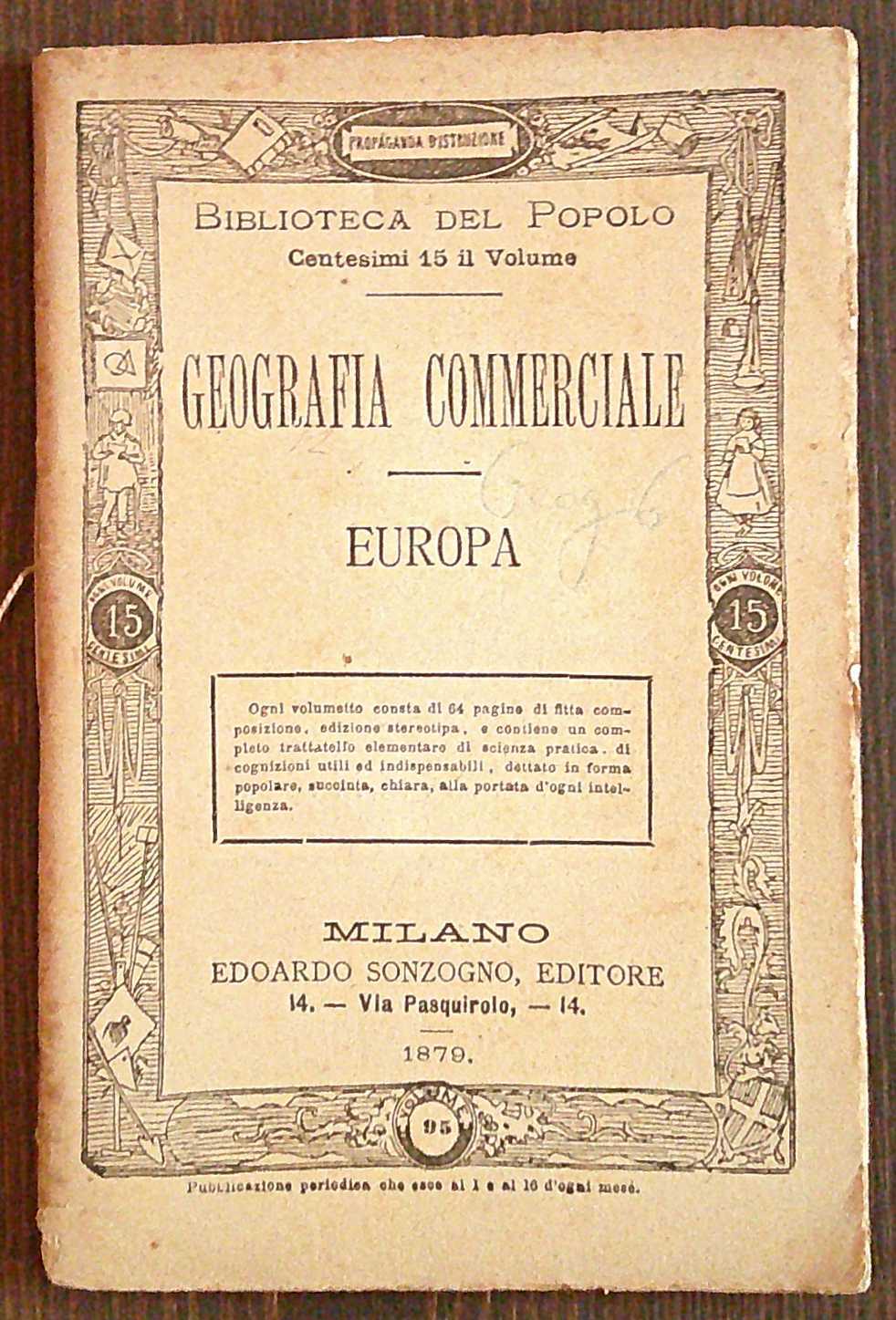 GEOGRAFIA COMMERCIALE - EUROPA - Biblioteca del Popolo, 1879