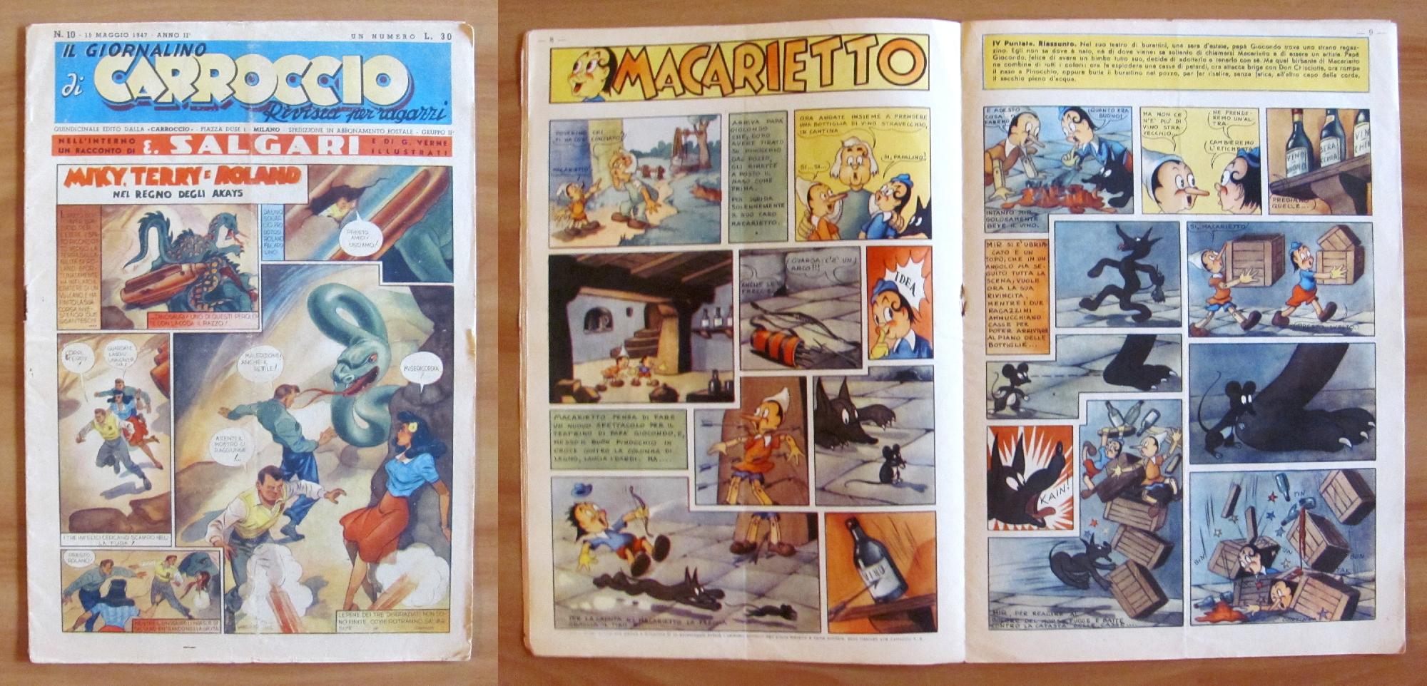 GIORNALINO di CARROCCIO N.10, 1947 - SALGARI e MACARIETTO con …