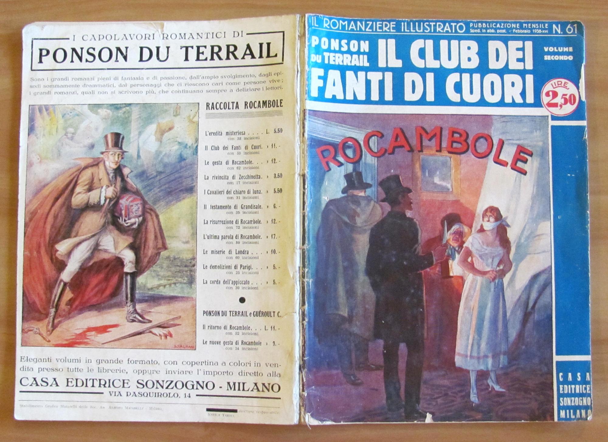 IL CLUB DEI FANTI DI CUORI ROCAMBOLE - Sonzogno 1938 …