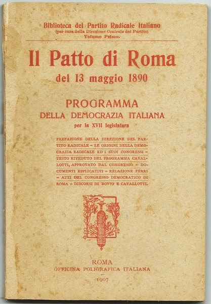 IL PATTO DI ROMA DEL 13 MAGGIO 1890 - PROGRAMMA …